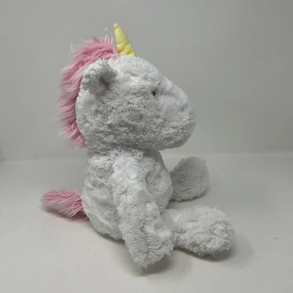Cloud Island White Plush Unicorn Pink Mane Yellow Horn Shaggy Stuffed Animal